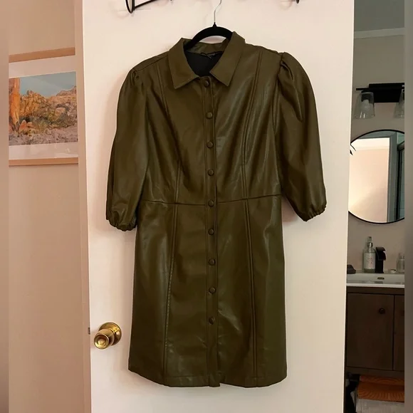 Faux Leather Button Dress - Picture 5 of 6